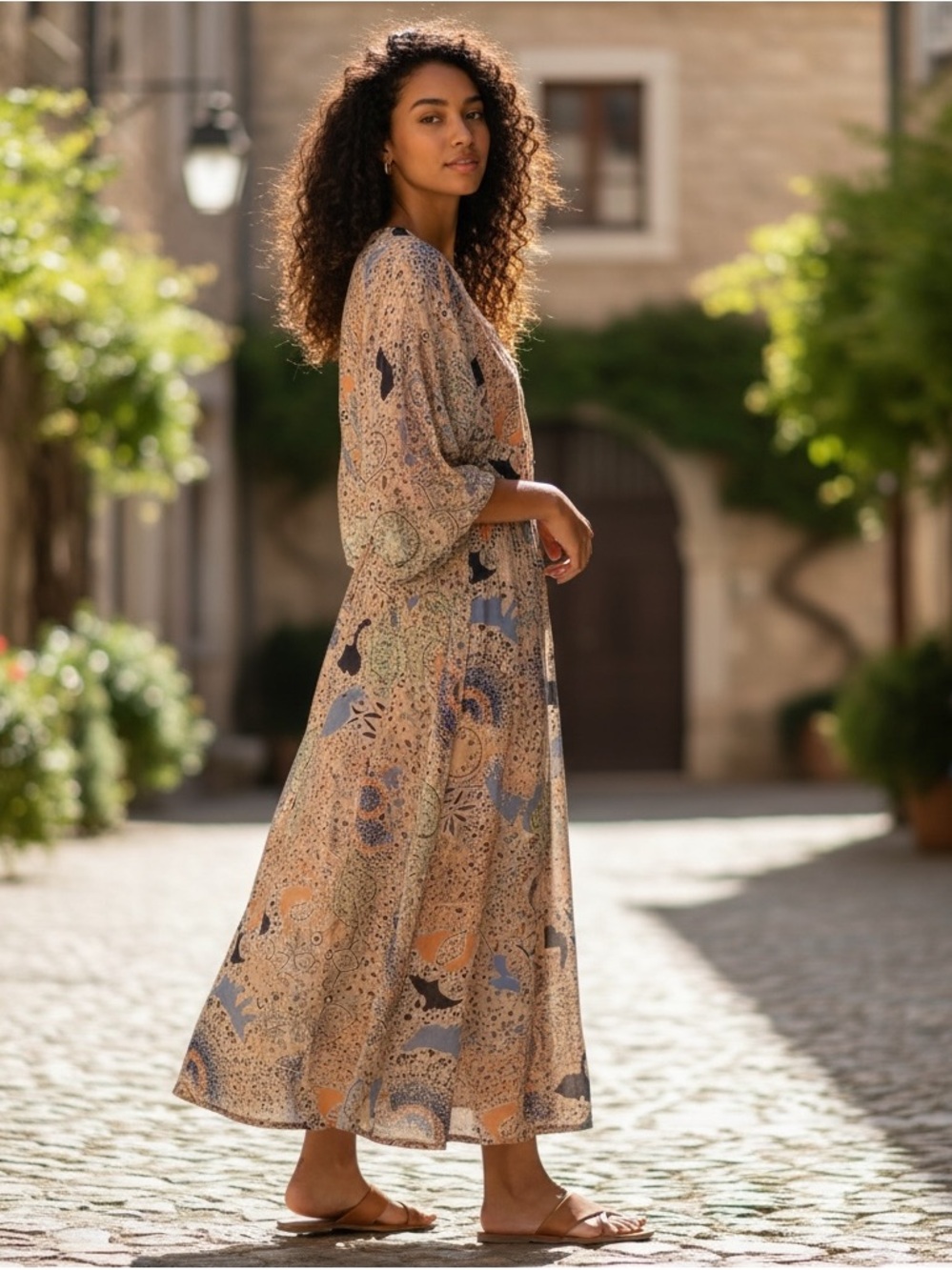 DR2 Daniel Rainn Boho Paisley Floral Maxi Peasant Dress Large L Multicolor - Picture 3 of 5